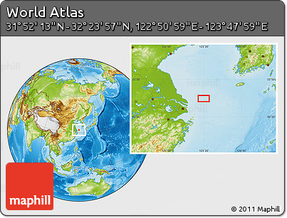 Physical Location Map of the Area around 32° 8' 5" N, 123° 19' 29" E