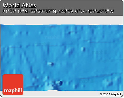 Shaded Relief 3D Map of the Area around 32° 8' 5" N, 123° 10' 30" W