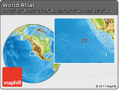 Physical Location Map of the Area around 32° 8' 5" N, 123° 10' 30" W