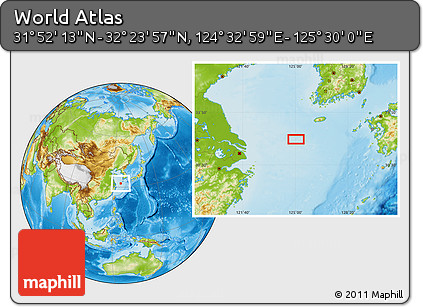 Physical Location Map of the Area around 32° 8' 5" N, 125° 1' 30" E