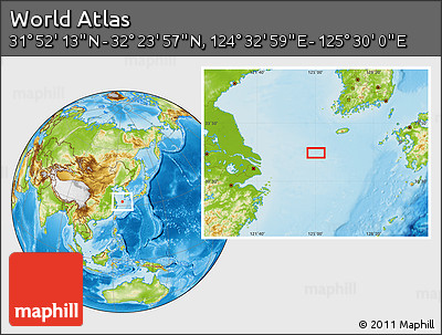 Physical Location Map of the Area around 32° 8' 5" N, 125° 1' 30" E