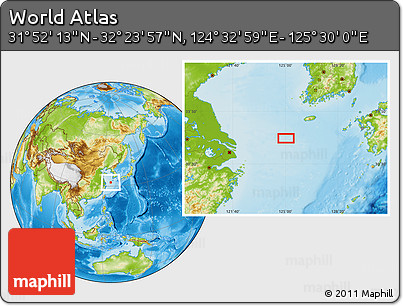 Physical Location Map of the Area around 32° 8' 5" N, 125° 1' 30" E