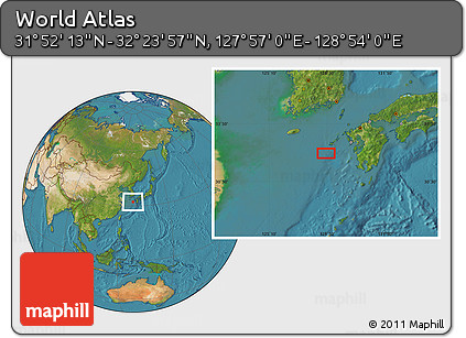 Satellite Location Map of the Area around 32° 8' 5" N, 128° 25' 30" E