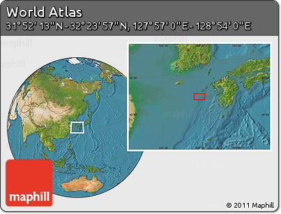 Satellite Location Map of the Area around 32° 8' 5" N, 128° 25' 30" E