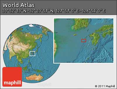 Satellite Location Map of the Area around 32° 8' 5" N, 128° 25' 30" E