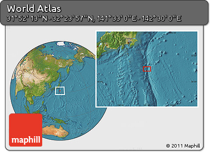 Satellite Location Map of the Area around 32° 8' 5" N, 142° 1' 30" E