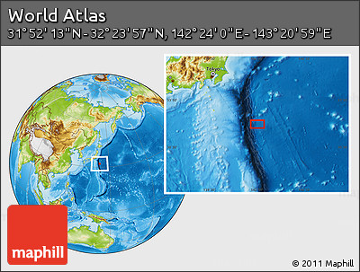 Physical Location Map of the Area around 32° 8' 5" N, 142° 52' 30" E