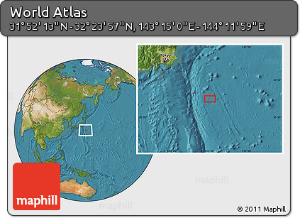 Satellite Location Map of the Area around 32° 8' 5" N, 143° 43' 29" E