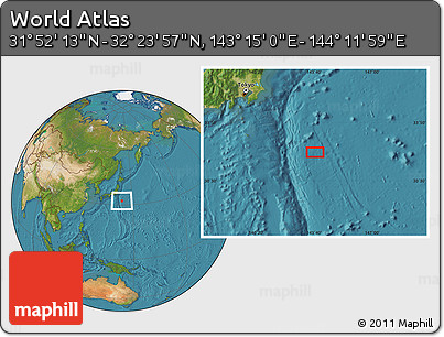 Satellite Location Map of the Area around 32° 8' 5" N, 143° 43' 29" E