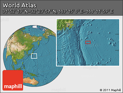 Satellite Location Map of the Area around 32° 8' 5" N, 143° 43' 29" E