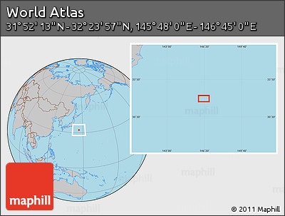 Gray Location Map of the Area around 32° 8' 5" N, 146° 16' 30" E