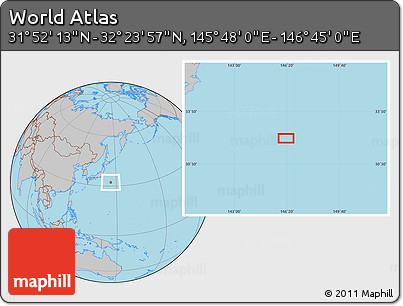 Gray Location Map of the Area around 32° 8' 5" N, 146° 16' 30" E