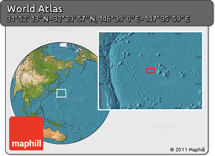 Satellite Location Map of the Area around 32° 8' 5" N, 147° 7' 30" E