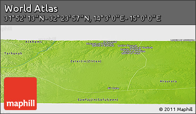 Physical Panoramic Map of the Area around 32° 8' 5" N, 14° 31' 30" E