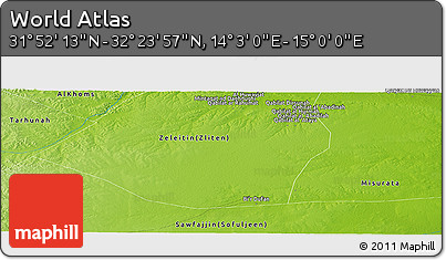Physical Panoramic Map of the Area around 32° 8' 5" N, 14° 31' 30" E