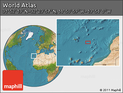 Satellite Location Map of the Area around 32° 8' 5" N, 14° 22' 30" W