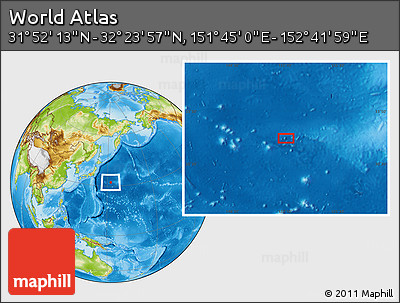 Physical Location Map of the Area around 32° 8' 5" N, 152° 13' 29" E