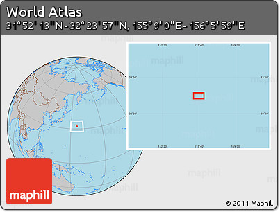 Gray Location Map of the Area around 32° 8' 5" N, 155° 37' 30" E