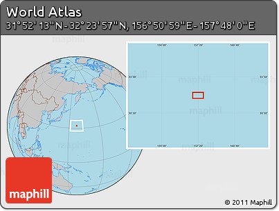 Gray Location Map of the Area around 32° 8' 5" N, 157° 19' 29" E