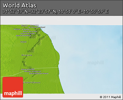 Physical 3D Map of the Area around 32° 8' 5" N, 15° 22' 30" E