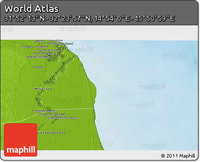 Physical 3D Map of the Area around 32° 8' 5" N, 15° 22' 30" E