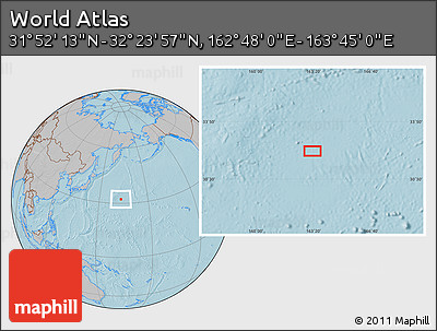Gray Location Map of the Area around 32° 8' 5" N, 163° 16' 30" E, hill shading