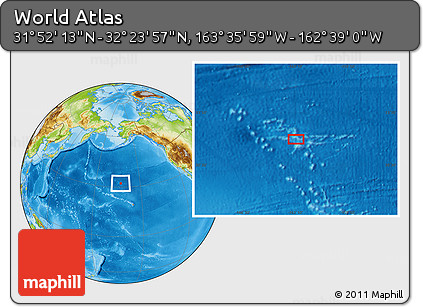 Physical Location Map of the Area around 32° 8' 5" N, 163° 7' 30" W
