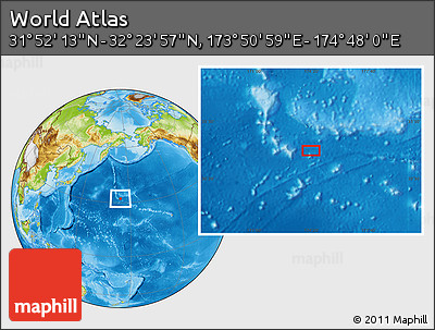 Physical Location Map of the Area around 32° 8' 5" N, 174° 19' 29" E