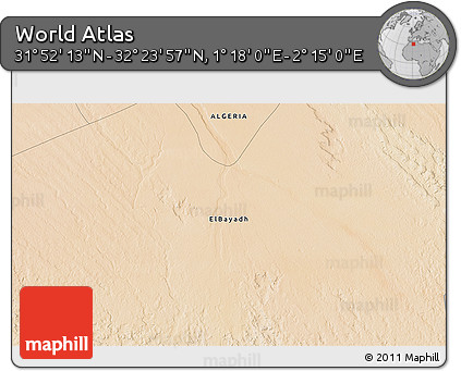 Satellite 3D Map of the Area around 32° 8' 5" N, 1° 46' 29" E