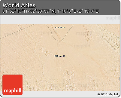 Satellite 3D Map of the Area around 32° 8' 5" N, 1° 46' 29" E