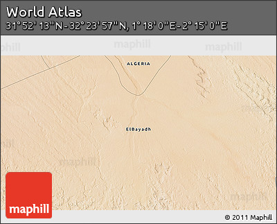 Satellite 3D Map of the Area around 32° 8' 5" N, 1° 46' 29" E