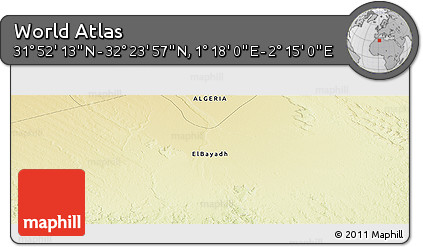 Physical Panoramic Map of the Area around 32° 8' 5" N, 1° 46' 29" E