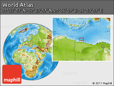 Physical Location Map of the Area around 32° 8' 5" N, 26° 25' 29" E