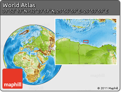 Physical Location Map of the Area around 32° 8' 5" N, 26° 25' 29" E