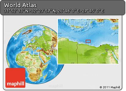 Physical Location Map of the Area around 32° 8' 5" N, 27° 16' 29" E