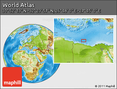 Physical Location Map of the Area around 32° 8' 5" N, 27° 16' 29" E