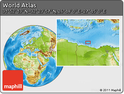Physical Location Map of the Area around 32° 8' 5" N, 27° 16' 29" E