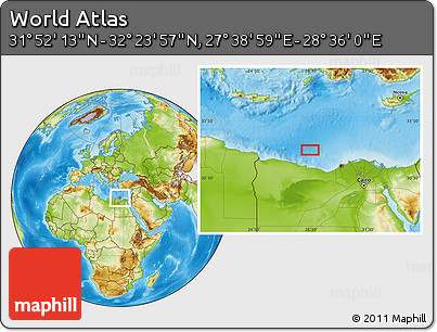 Physical Location Map of the Area around 32° 8' 5" N, 28° 7' 30" E