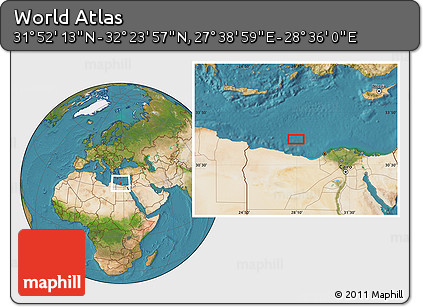 Satellite Location Map of the Area around 32° 8' 5" N, 28° 7' 30" E