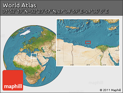 Satellite Location Map of the Area around 32° 8' 5" N, 28° 7' 30" E