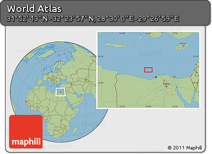 Savanna Style Location Map of the Area around 32° 8' 5" N, 28° 58' 30" E