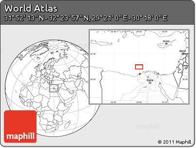 Blank Location Map of the Area around 32° 8' 5" N, 29° 49' 30" E