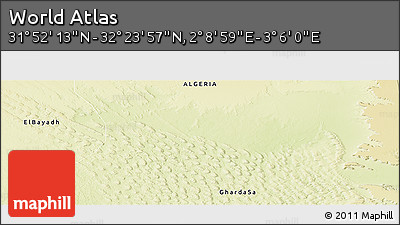 Physical Panoramic Map of the Area around 32° 8' 5" N, 2° 37' 30" E