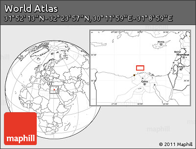 Blank Location Map of the Area around 32° 8' 5" N, 30° 40' 29" E