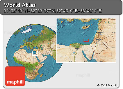 Satellite Location Map of the Area around 32° 8' 5" N, 33° 13' 30" E