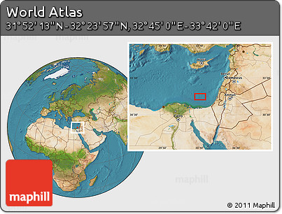 Satellite Location Map of the Area around 32° 8' 5" N, 33° 13' 30" E