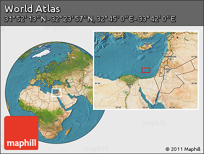 Satellite Location Map of the Area around 32° 8' 5" N, 33° 13' 30" E