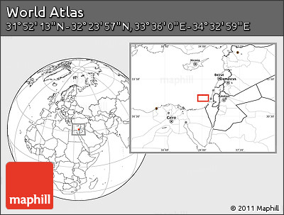 Blank Location Map of the Area around 32° 8' 5" N, 34° 4' 30" E