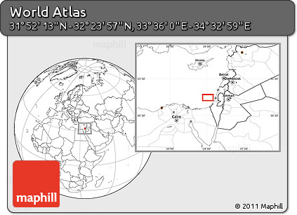 Blank Location Map of the Area around 32° 8' 5" N, 34° 4' 30" E