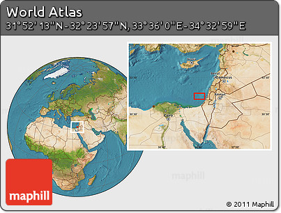 Satellite Location Map of the Area around 32° 8' 5" N, 34° 4' 30" E
